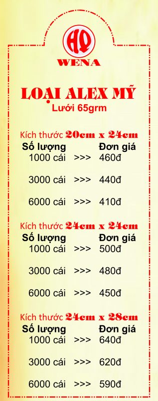 khăn lạnh; khăn ướt; bao đũa; muỗng; nĩa; tăm tre; hóa đơn; cồn thạch